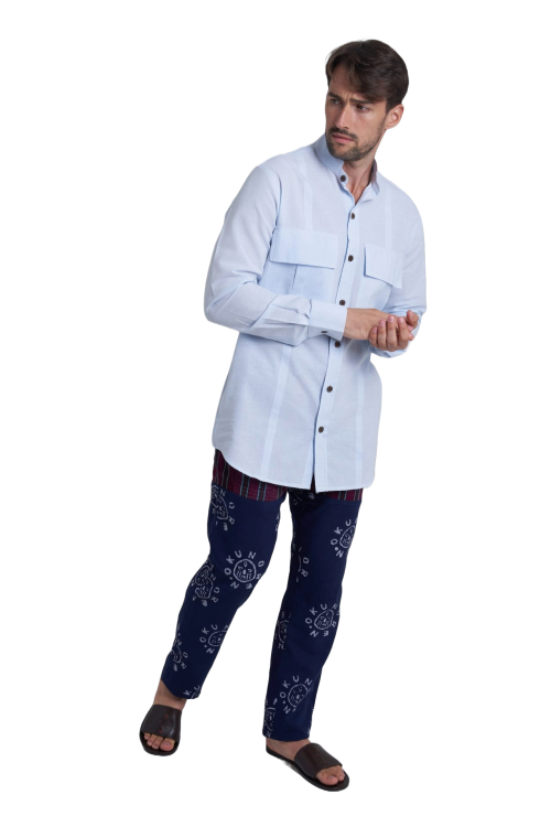 Blue Linen Long-Sleeve Shirt